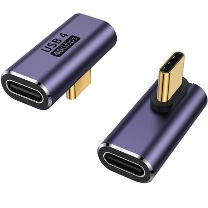 Picture of AuviPal 90 Degree Right Angle USB C Male to USB C Female Adapter 2 Pack, 40Gbps USB Type C Thunderbolt 4/3 Extender for MacBook Pro, iMac, iPad Pro, Tablet, Phones and Other Type C Devices