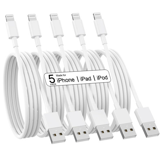 Picture of iPhone Charger [Apple MFi Certified] 5Pack 6/6/6/10/10 FT Long Lightning Cable Fast Charging iPhone Charger Cord Compatible with iPhone 14 13 12 11 Pro Max XR XS X 8 7 6 Plus SE and More (White)