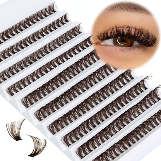 Picture of Brown Lash Clusters D Curl Cluster Lashes 200pcs DIY Lash Extensions 8-16mm Individual Lashes Wispy Brown Eyelash Clusters by Ruairie