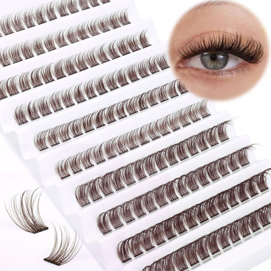 Picture of Brown Lash Clusters DIY Eyelash Extensions 8-16mm Natural Cluster Lashes Wispy Individual Lash Extensions 140pcs C Curl False Eyelash Clusters by Ruairie