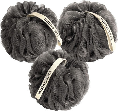 Picture of MainBasics Charcoal Infused Bath Shower Loofah Sponge Pouf Body Wash Scrubber (Set of 3)