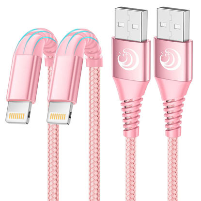 Picture of iPhone Charger 6ft 2Pack Apple MFi Certified Lightning Cable Fast Charging Nylon Braided Phone Charger iPhone Charging Cord Compatible with iPhone 14 13 12 11 Pro Xr Xs Max 10 8 7Plus 6 SE -Pink