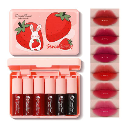 Picture of Eakroo 6 Colors Lip Tint Stain Mini Liquid Lipstick, Korean Lip Gloss Moisturizing Natural Lip Tint, Multi-Use Lip and Cheek Tint, Non-Stick Cup, Lightweight, High Pigment, Long-Lasting, Vivid Color