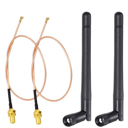 Picture of Bingfu Dual Band WiFi Antenna 2.4GHz 5GHz 5.8GHz 3dBi MIMO RP-SMA Male (2-Pack) + 2 x 12 inch u.fl to Rp-SMA Cable for WiFi Router Wireless Mini PCI Express PCIE Network Card Adapter