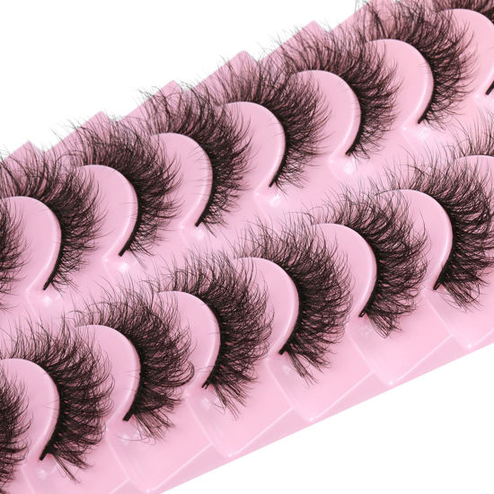 Picture of wiwoseo Eyelashes Natural Fluffy Styles Faux Mink Lashes Natural Wispy Fluffy D Curly Lashes 18MM 3D Effect Fake Eyelashes Dramatic 10 Pairs