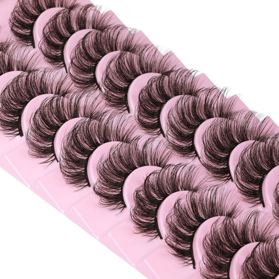 Picture of wiwoseo Eyelashes Natural Wispy Fluffy Faux Mink Lashes Fluffy Curly 3D Effect 18MM Fluffy Fake Eyelashes 10 Pairs Pack