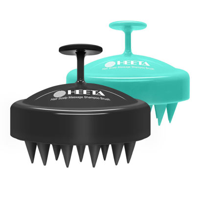 Picture of HEETA 2 Pack Hair Scalp Massager Shampoo Brush for Hair Growth, Hair Scalp Scrubber with Soft Silicone, Wet and Dry Hair Detangler (Whole Black & Green)