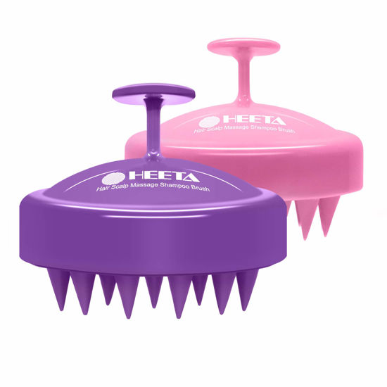 Picture of HEETA 2 Pack Hair Scalp Massager Shampoo Brush for Hair Growth, Hair Scalp Scrubber with Soft Silicone, Wet and Dry Hair Detangler (Purple & Pink)