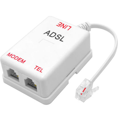 Picture of NECABLES DSL Filter Splitter for Phone Line and Modem 6 Inductors Version RJ11 6P2C 1 Male to 2 Females White