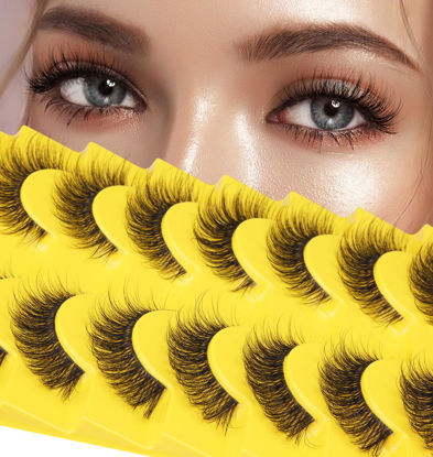 Picture of False Eyelashes Russian Strip Lashes D Curl Wispy Natural Look zanlufly Lashes Like Eyelash Extension Fluffy Transparent Band Cat Eye Fake Eyelashes Pack