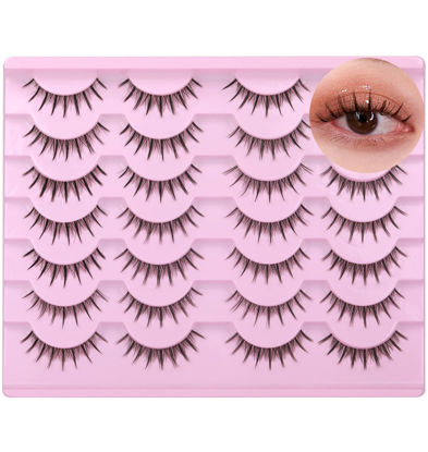 Picture of Manga Lashes Natural Look Wispy Cosplay Cluster Individual False Eyelashes Extension Fake Eyelashes Mink Clear Band Soft Lashes Pack