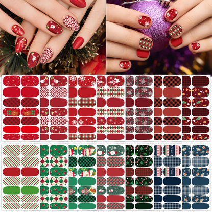 Picture of TailaiMei 14 Sheets Christmas Nail Wraps Stickers Nail Polish Strips Self-Adhesive Full Wraps with 2 pcs Nail Files for DIY Nail Art Decals (Gift Style)