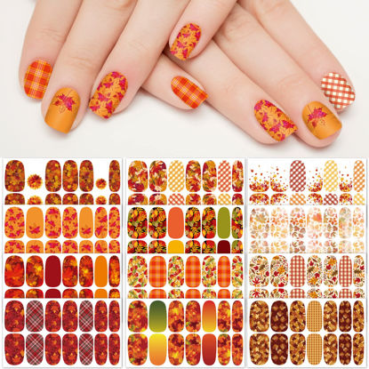 Picture of TailaiMei 12 Sheets Fall Nail Wraps Stickers Autumn Nail Polish Strips Self-Adhesive Full Wraps with 2 pcs Nail Files for Thanksgiving Day DIY Nail Decals (Leaves Style)