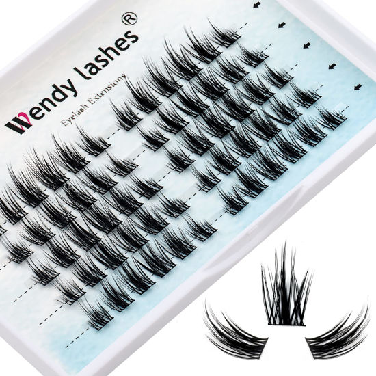 Picture of Cluster Eyelashes Individual Lashes Mink 12-18mm Volume Cluster Lashes Extensions Soft Bond 3D Effect Wispy Individual Cluster Eyelash Extensionss by WENDY LASHES(14mm)