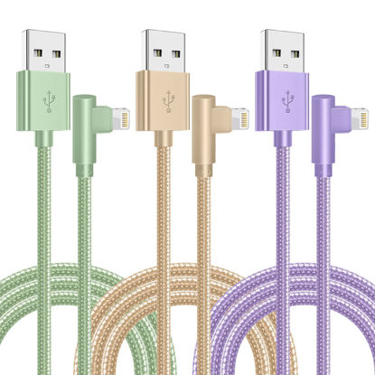 Picture of iPhone Charger,3 Pack 6FT Lightning Cable [Apple MFi Certified] iPhone Fast Charging Cable 90 Degree Nylon Braided Cord Compatible with iPhone 14/13/12/11 Pro Max/XS MAX/XR/XS/X/8/7/Plus/iPad