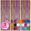 Picture of Voircoloria 3 Pack 3.3x8.2 Feet Rainbow Foil Fringe Backdrop Curtains, Tinsel Streamers Birthday Party Decorations, Fringe Backdrop for Graduation, Baby Shower, Gender Reveal, Disco Party