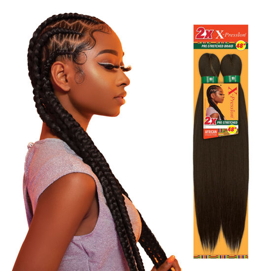 Picture of Sensationnel Xpression prestretched braiding hair - all Kanekalon flame retardant smooth yaki braid hair extension 2X 48 inch (1 pack, M1B/BG)