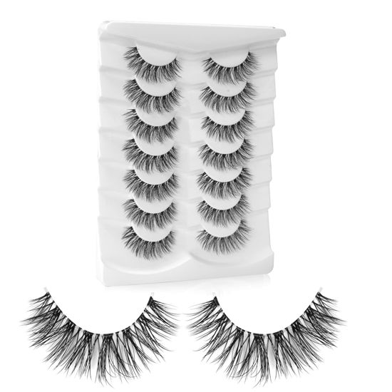 Picture of Fake Eyelashes Natural Look 7 Pairs 3D Faux Mink Wispy Lashes Onlyall Fluffy False Lashes Pack 14MM A15