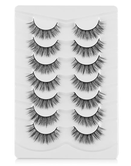 Picture of Onlyall Fake Eyelashes Natural Look False Lashes Fluffy Natural Lashes Pack 12MM 3D Faux Mink Lashes 7 Pairs A06