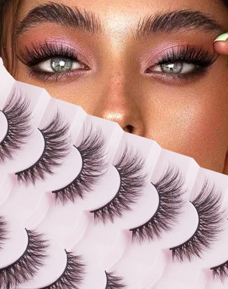 Picture of Onlyall Fox Eye Lashes Mink Lashes Cat Eye Lashes Fluffy False Eyelashes Fox Eye Lashes Long Eyelashes Volume False Lashes Pack 7 Pairs