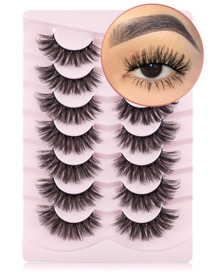 Picture of Onlyall Lashes Mink False Eyelashes Cat Eye Lashes Mink Lashes Fluffy False Lashes Long Eyelashes Volume Eye Lashes Pack 7 Pairs F01