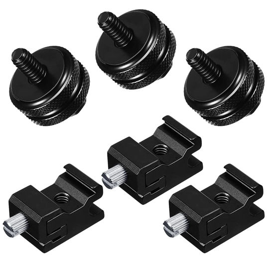 Picture of SLOW DOLPHIN 6 Pieces 1/4 Inch Hot Shoe Mount Adapter and 1/4"-20 Screw Thread Cold Shoe Flash Stand Adapter for DSLR Camera Rig, Camera Flash Shoe Mounts for Tripod