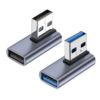 Picture of AreMe 90 Degree USB 3.1 Adapter 2 Pack, Left and Right Angle USB A Male to Female Converter Extender for PC, Laptop, USB A Charger, Power Bank and More