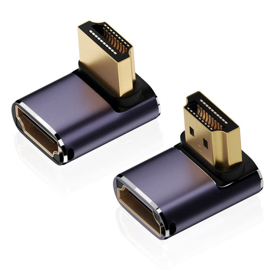 Picture of AreMe 8K HDMI 2.1 Right Angle Adapter (2 Pack), Up&Down 90 Degree and 270 Degree HDMI Male to HDMI Female Extender Connector Aluminum Alloy