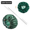 Picture of Satin Bonnet Silk Bonnet for Curly Hair Bonnet Braid Bonnet for Sleeping Bonnets for Women Large Double-Layer Adjustable Green