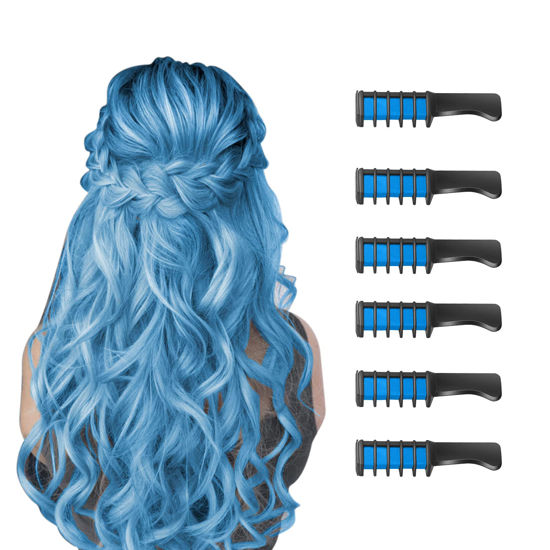 Picture of New Hair Chalk Comb Temporary Bright Hair Color Dye for Girls Kids, Washable Hair Chalk for Girls Age 4 5 6 7 8 9 10 New Year Birthday Cosplay DIY, Halloween, Christmas (Blue)