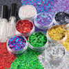 Picture of 8 Colors of Holographic Chunky Glitter with Quick Dry Glue Pack 2, 8 Pots Total 80g Multi-Shaped for Body Hair Face Eyes Make-up, Nail Art and Bedazzling in Party/Concert/Events Glitter