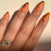 Picture of RikView Almond Press on Nails Medium Fake Nails Orange & Blue Stick on Nails with Swirls Design