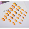 Picture of RikView Almond Press on Nails Medium Fake Nails Orange & Blue Stick on Nails with Swirls Design