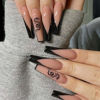 Picture of RikView Press on Nails Long Acrylic Nails Coffin Fake Nails Black Nails with Dragon Design