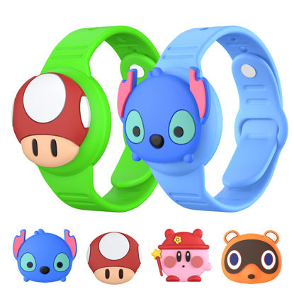 Picture of WOFRO [2Pack] Airtag Bracelet for Kids, Cute Cartoon Air Tag Holder Watch Band Adjustable Apple AirTag Wristband Soft Silicone Air Tag Protective Case for Toddler Child Teen(blue+green)