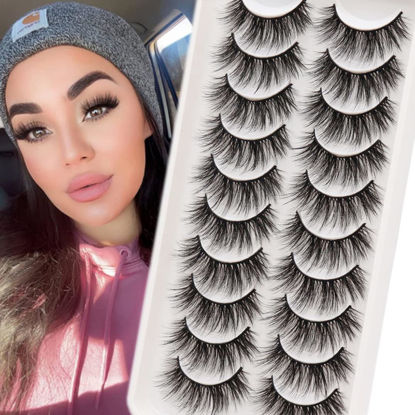 Picture of Veleasha Lashes Fluffy Wispy Faux Mink Eyelashes Criss-cross False Lashes 10 Pairs Pack Fake Eyelashes for Women (6D04)