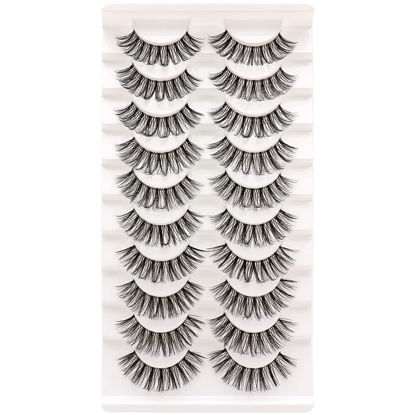 Picture of Veleasha Russian Strip Lashes with Clear Band Looks Like Eyelash Extensions D Curl Lash Strips 10 Pairs Pack (DT08)