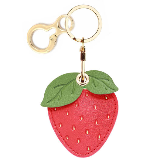 Picture of Leather Keychain Holder Case Compatible with Apple AirTag, Cute Protective Air Tag Cover with Keychain Ring, Anti-Scratch Finder GPS Tracker Case for Wallet Keys(Another Strawberry)