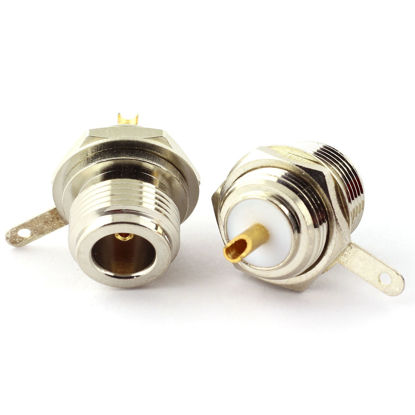 Picture of Maxmoral 2PCS N Female Panel Mount with Nut Bulkhead Handle Solder Post Connector RF Coax Coaxial Adapter