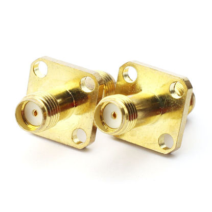 Picture of Maxmoral 2PCS SMA Female to SMA Female Connector with 4-Hole Flange RF Coax Coaxial Adapter
