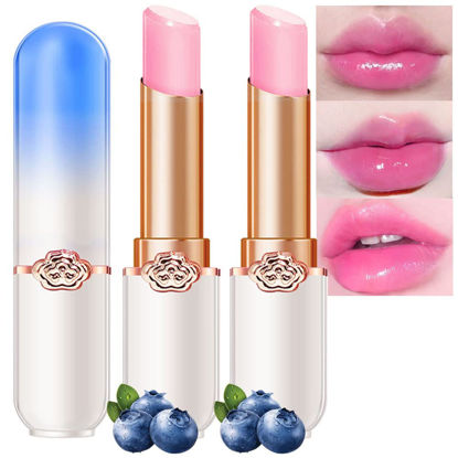 Picture of evpct 2Pcs Blueberry Tinted Lip Balms PH Lip Color Changing Lipstick Balm Stain Gift Set Queen for Women Girls Korean Mood Long Lasting Color Change Light Pink Lipstick Lip Tint Plumper Gloss