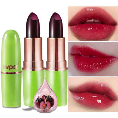 Picture of evpct 2Pcs Black Red Cherry Color Changing Magic Lipstick Tinted Lip Balm Stain Gloss Set PH Lazy Lipstick Waterproof Color Change Changing Jelly Lipstick labiales magicos mate 24 horas originales