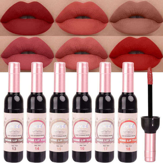 Picture of evpct 6Pcs Wine Bottle Lip Tint Stain Matte All Day Liquid Lipstick Lip Gloss Sets for Women labiales mate 24 horas originales en forma de vino Wine bottle Red Matte Long Lasting 24 Hour Lipstick 03