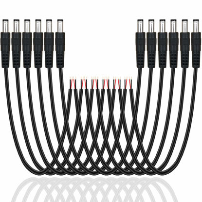 Picture of 12 Pack DC Power Cable 12v DC Power Plug Cord Male Connectors 2.1mm x 5.5mm DC Pigtail Adapter Barrel Jack Socket Wire for CCTV Security Camera,DVR,Car Rearview Monitor System Video,LED Strip Light