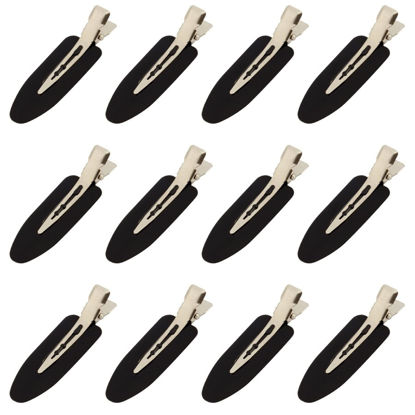 Picture of 12Pcs No Bend Hair Clips- No Crease Hair Clips Styling Duck Bill Clips No Dent Alligator Hair Barrettes for Salon Hairstyle Hairdressing Bangs Waves Woman Girl Makeup Application (Black)