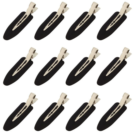 Picture of 12Pcs No Bend Hair Clips- No Crease Hair Clips Styling Duck Bill Clips No Dent Alligator Hair Barrettes for Salon Hairstyle Hairdressing Bangs Waves Woman Girl Makeup Application (Black)