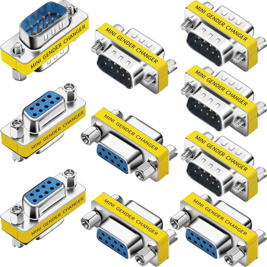 Picture of Warmstor 10-Pack 9Pin RS232 Serial Cable DB9 Male to Male/Female to Female Mini Gender Changer Adapter Coupler Connector