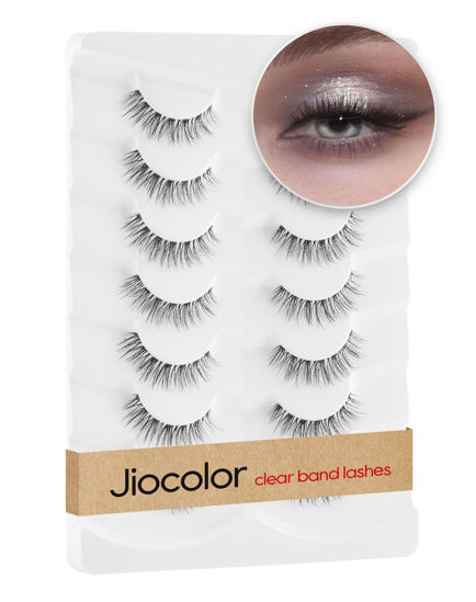 Picture of Jiocolor Natural False Eyelashes Wispy Faux Mink Lashes 3D Strip Short Volume Fake Eyelashes 7 Pairs Pack