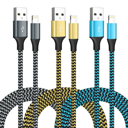 Picture of [Apple MFi Certified] iPhone Charger 3 Pack 6FT USB Lightning Cable Fast Charging Nylon Braided iPhone Charger Cord Compatible with iPhone 14/13/12/11 Pro Max/XS MAX/XR/XS/X/8/7/Plus/6S/6/SE/5S/iPad …