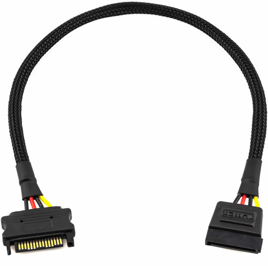 Picture of CRJ 15-Pin SATA Power Extension Black Sleeved 12" Cable (2-Pack)